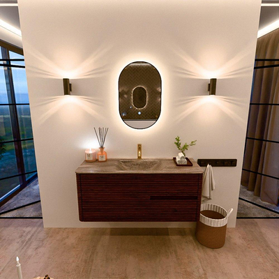 Mondiaz CIRO-DLUX Meuble de salle de bains - 120x45x50cm - Plan-vasque Solid surface Oza - 1 lavabo au milieu - 1 trou de robinet - 2 tiroirs - Ruby