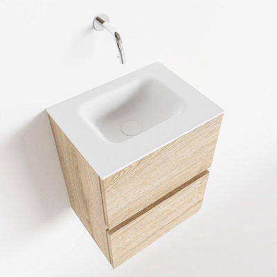 Mondiaz ADA Meuble lave-mains 40x30x50cm sans trou pour robinet 2 tiroirs Washed oak mat Lavabo Lex Centre Solid Surface Blanc