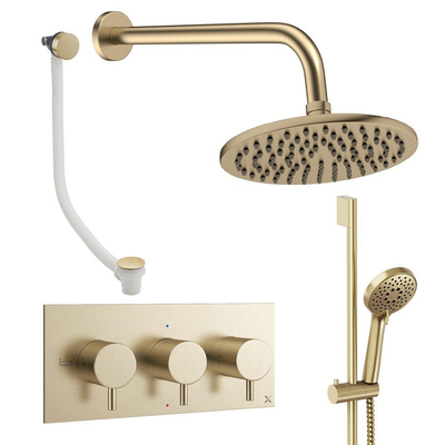 Crosswater MPRO inbouw regendoucheset – Ø20 cm hoofddouche – ronde handdouche – 3 hendels – badafvoer – messing geborsteld