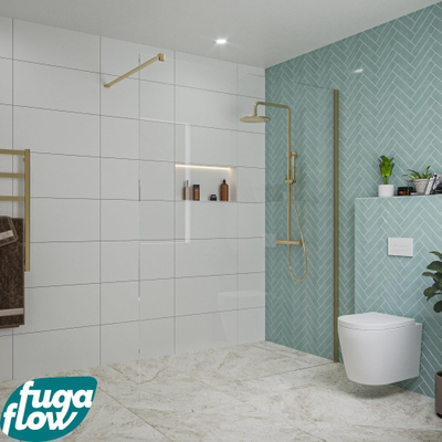 FugaFlow Eccelente Vetro douche à l'italienne salle de bain - 160x200cm - verre clair - bras mural - laiton brossé