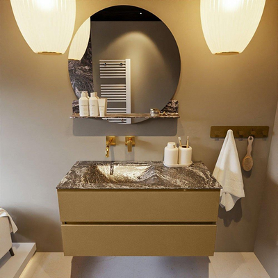 Mondiaz VICA-DLUX Ensemble de meuble de salle de bain - 100cm - meuble sous-vasque oro - 2 tiroirs - lavabo encastré cloud gauche - sans trous de robinet - version haute de 60cm - lave