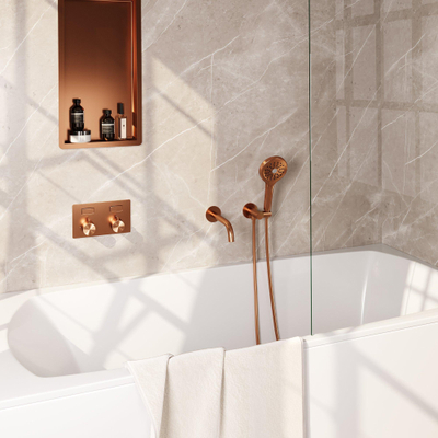 Brauer Copper Edition mitigeur thermostatique bain encastré bouton poussoir set 04 bec 3 positions douche à main tuyau douche raccord mural coude cuivre brossé pvd