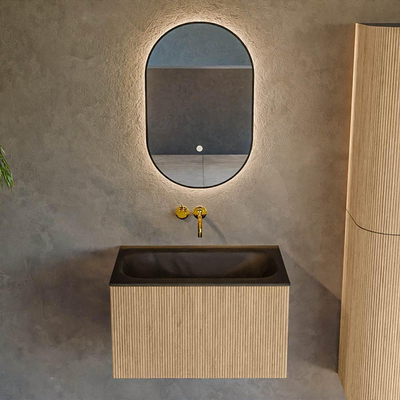 MONDIAZ KURVE 70cm Meuble salle de bain - couleur Oak - 1 tiroir - vasque BIG SMALL centre - sans trous de robinet - Urban