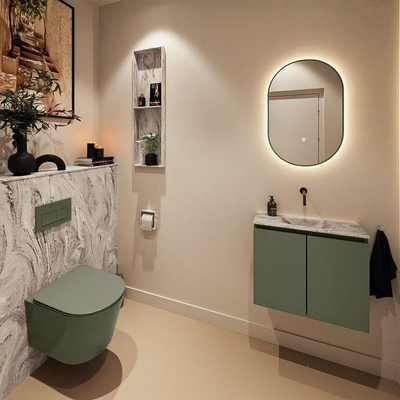 MONDIAZ TURE-DLUX Meuble de toilette 60cm Army. Lavabo EDEN Glace position milieu. Sans trou de robinet.