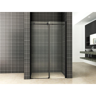 Wiesbaden Slide Porte de douche coulissante double pour niche 110x200cm verre clair NANO 8mm profilé noir mat