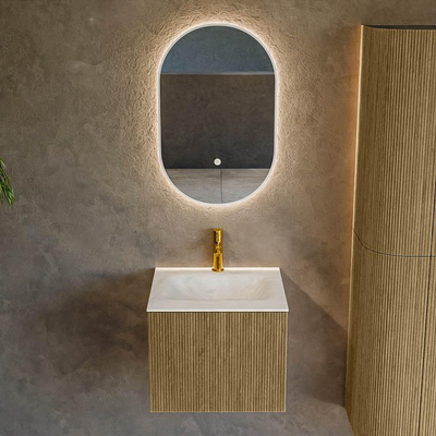 Mondiaz KURVE-DLUX Ensemble de meuble salle de bain - 50x46x40cm - 1 tiroir - lavabo en solid surface - milieu - 1 trou de robinet - Dusk