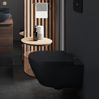Villeroy & Boch Subway 2.0 toiletpot - directflush - diepspoel - met reservoir - met zitting softclose & quickrelease - bedieningspaneel zwart mat - Ceramic+ ebony