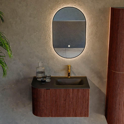 Mondiaz KURVE Badkamermeubelset - 75x46x40cm - 1 lade - 1 deur - wastafel solid surface - rechts - 1 kraangat - Ruby