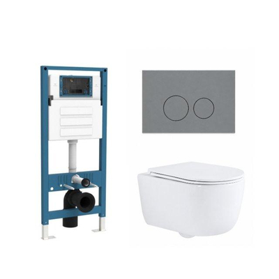 QeramiQ Dely Swirl Ensemble de toilette - réservoir encastré Qeramiq Flush - abattant slim - plaque de commande en plastique gris clair - boutons ronds - blanc brillant