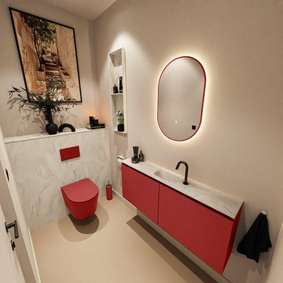 MONDIAZ TURE-DLUX meuble WC 120 cm Fire. EDEN vasque Ostra position milieu. Avec 1 trou de robinet.