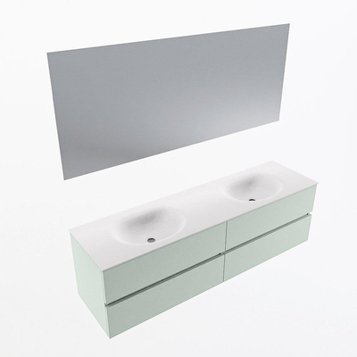 Mondiaz Vica ensemble de meuble de salle de bain - 170cm - meuble sous-vasque greey - 4 tiroirs - lavabo moon double - sans trous de robinet - couleur talc - miroir LED - version XL 60cm de haut