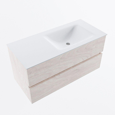 Mondiaz VICA ensemble de meuble de salle de bain - 100cm - meuble sous vasque en aggloméré - 2 tiroirs - lavabo cloud droite - sans trous de robinet - version haute de 60cm - talc