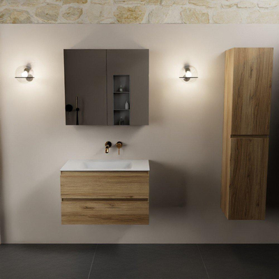 Mondiaz AIVY Ensemble de meuble - 80x45x50cm - 0 trous de robinet - 1 vasque Urban Solid surface - Centre - 2 tiroirs - avec armoire de toilette - Melamine Chai