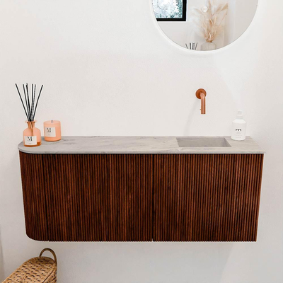 Mondiaz JOYA-DLUX 101.6cm toiletmeubel - ronding links kleur Ruby - Wastafel FAYE positie Rechts Zonder kraangat kleur Glace.