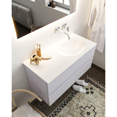 Mondiaz VICA ensemble de meuble de salle de bain - 100cm - meuble sous-vasque cale - 2 tiroirs - lavabo moon droite - sans trou de robinet XL version 60cm haut