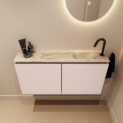 MONDIAZ TURE-DLUX Meuble WC 100cm Rosee. EDEN lavabo Frappe position droite. Avec 1 trou de robinet.