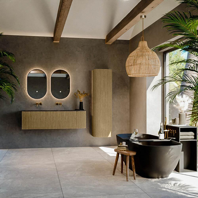 Mondiaz KURVE-DLUX Ensemble de meubles de salle de bains - 145x46x40cm - 1 tiroir - 1 porte - vasque solid surface - gauche - sans trou de robinet - Dusk