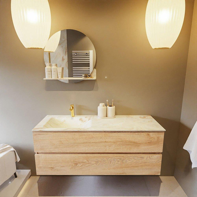 MONDIAZ VICA-DLUX Ensemble meuble de salle de bains - 130cm - meuble bas Washed oak - 2 tiroirs - vasque à encastrer cloud à gauche - 1 trou de robinet - version hauteur 60cm - Frappe