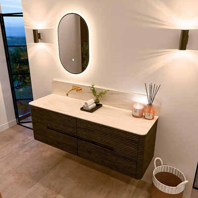 Mondiaz CIRO-DLUX Badkamermeubelset - 150x45x50cm - Solid surface wastafel Meli - 1 wasbak Links - zonder kraangaten - 4 lades - Shadow