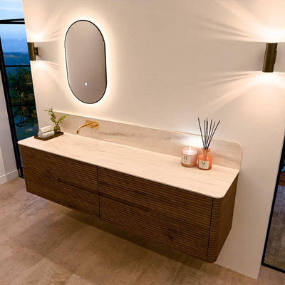 Mondiaz CIRO-DLUX Badkamermeubelset - 190x45x50cm - Solid surface wastafel Meli - 1 wasbak Links - zonder kraangaten - 4 lades - Dusk