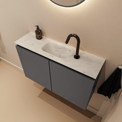 MONDIAZ TURE-DLUX Meuble WC 80 cm Dark Grey. EDEN lavabo Opalo position milieu. Avec 1 trou de robinet.