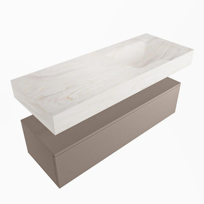 Mondiaz ALAN-DLUX Ensemble de meuble - 120cm - meuble Smoke mat - 1 tiroir - Lavabo Cloud Ostra suspendu - vasque Droite - 1 trou de robinet