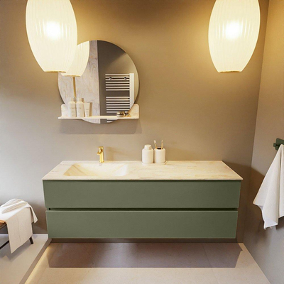 Mondiaz VICA-DLUX Ensemble de meuble de salle de bain - 150cm - meuble sous-vasque armée - 2 tiroirs - lavabo encastré nuage gauche - 1 trou de robinet - version haute de 60cm - ostra