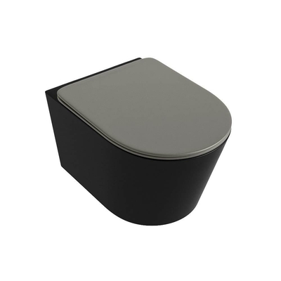 Mondiaz LAVIE hangtoilet – spoelrandloos – 36 x 53 cm – met softclose zitting – Urban (zwart), zitting Smoke (lichtbruin)
