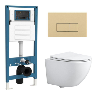 QeramiQ Dely Swirl Compact Ensemble WC - réservoir encastré QeramiQ flush - abattant fin - plaque de commande en plastique beige - boutons rectangulaires - blanc mat