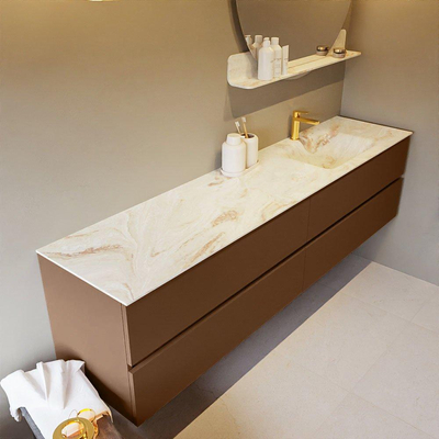 MONDIAZ VICA-DLUX Ensemble meuble de salle de bains - 200cm - meuble sous-vasque Rust - 4 tiroirs - lavabo encastré Cloud à droite - 1 trou de robinet - version haute 60cm - Frappe