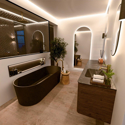 Mondiaz CIRO-DLUX Badkamermeubelset - 180x45x50cm - Solid surface wastafel Lava - 1 wasbak Rechts - 1 kraangat - 4 lades - Dusk