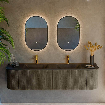 Mondiaz KURVE Ensemble de meuble de salle de bains - 180x46x40cm - 2 tiroirs - 2 portes - lavabo solid surface - double - 2 trous de robinet - Shadow