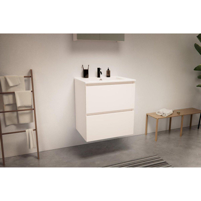 Nemo Go Ensemble de meuble - 60x65x45.5cm - 2 tiroirs - sans poignée - 1 vasque Blanc brillant - 1 trous de robinet - avec armoire toilette - MDF standard white