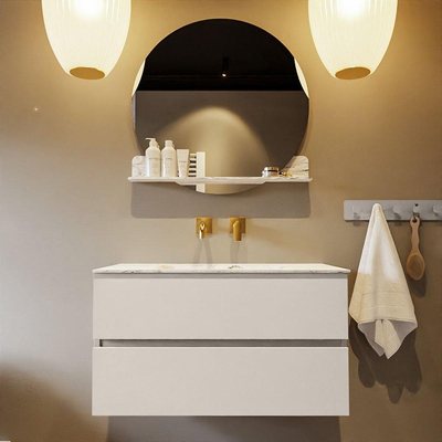 Mondiaz VICA-DLUX Ensemble de meuble de salle de bain - 90cm - meuble sous-vasque lin - 2 tiroirs - lavabo encastrée nuage milieu - sans trous de robinet - version haute de 60cm - glace