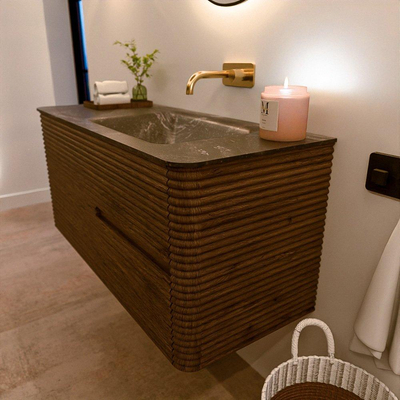 Mondiaz CIRO-DLUX Ensemble de meubles de salle de bains - 110x45x50cm - lavabo solid surface Lava - 1 vasque à droite - sans trous de robinet - 2 tiroirs - Dusk