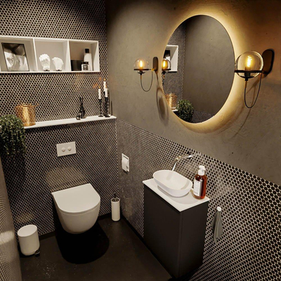 Meuble de salle de bain Mondiaz Fowy 40x50x23cm urban mat 0 trous de robinet lavabo : centre 1 porte solid surface avec plan MDF couleur lavabo : blanc