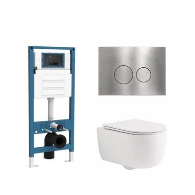 QeramiQ Dely Swirl Ensemble de toilette - réservoir encastré Qeramiq Flush - abattant slim - plaque de commande en métal inox - boutons ronds - blanc mat
