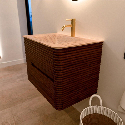 Mondiaz CIRO-DLUX Badkamermeubelset - 70x45x50cm - Solid surface wastafel Saba - 1 wasbak Midden - 1 kraangat - 2 lades - Ruby
