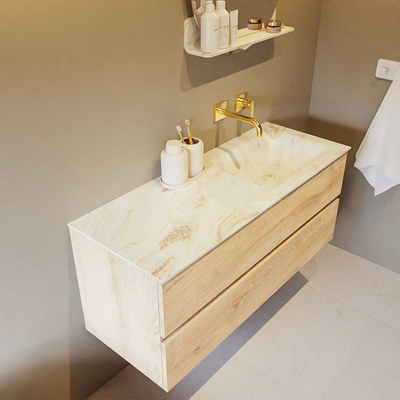 MONDIAZ VICA-DLUX Ensemble meuble de salle de bains - 120cm - meuble bas Washed oak - 2 tiroirs - lavabo encastré cloud à droite - sans trous de robinet - version haute 60cm - frappe