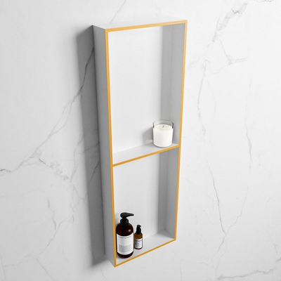Mondiaz Easy nis 29.5x149.5x8cm voor Inbouw/opbouw 2 open vakken Solid surface Talc/Ocher