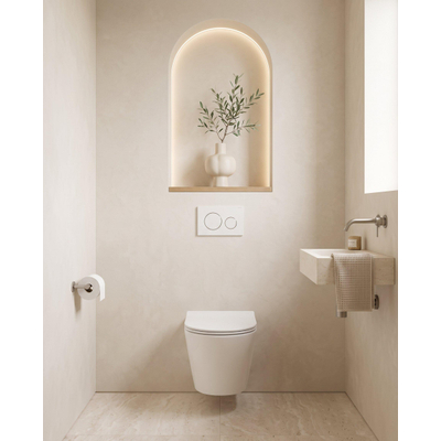 QeramiQ Dely Toiletset - Geberit UP720 inbouwreservoir - slim zitting - bedieningsplaat wit - ronde knoppen - glans wit