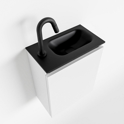 MONDIAZ TURE Fonteinset - 40x23x50cm - 1 kraangat - 1 deur - talc mat - Wasbak rechts - Solid Surface Zwart