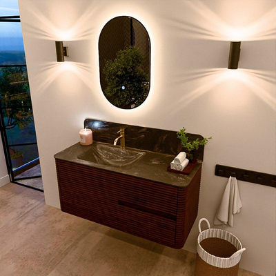 Mondiaz CIRO-DLUX Badkamermeubelset - 110x45x50cm - Solid surface wastafel Lava - 1 wasbak Links - 1 kraangat - 2 lades - Ruby
