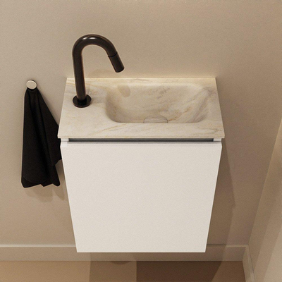 MONDIAZ TURE-DLUX Meuble de toilettes 40 cm Talc. EDEN vasque Ostra position à droite. Avec 1 trou de robinet.