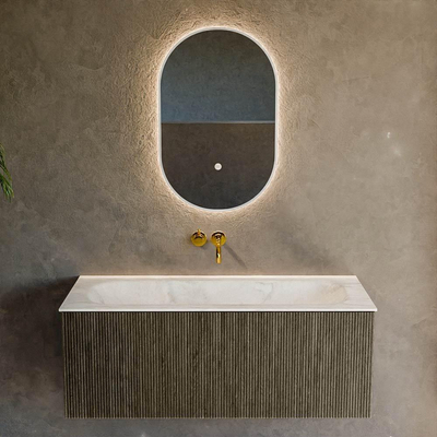 Mondiaz KURVE-DLUX Badkamermeubelset - 110x46x40cm - 1 lade - wastafel solid surface - midden - zonder kraangat - Shadow