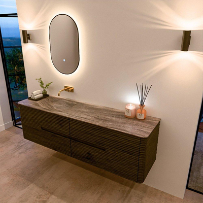 Mondiaz CIRO-DLUX Badkamermeubelset - 170x45x50cm - Solid surface wastafel Oza - 1 wasbak Links - zonder kraangaten - 4 lades - Shadow