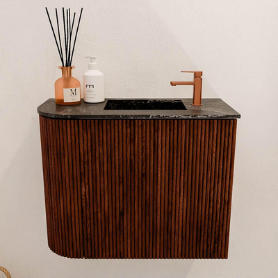 Mondiaz JOYA-DLUX 51.6cm toiletmeubel - ronding links kleur Ruby - Wastafel FAYE positie Rechts 1 kraangat kleur Lava.