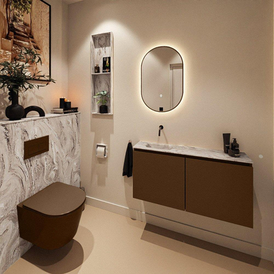 MONDIAZ TURE-DLUX Meuble toilette - 100cm - Rust - EDEN - vasque Glace - position gauche - sans trou de robinet