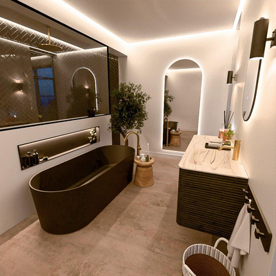 Mondiaz CIRO-DLUX Ensemble de meubles de salle de bains - 130x45x50cm - Vasque en solid surface Nata - 1 lavabo à droite - 1 trou de robinet - 4 tiroirs - Shadow