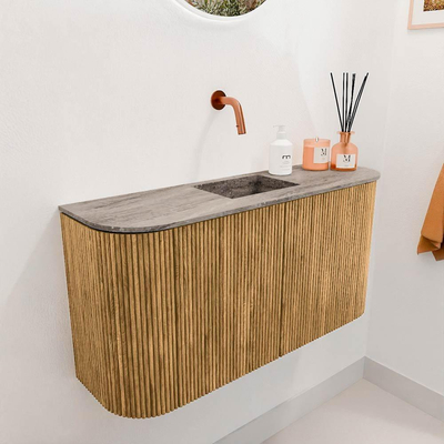 Mondiaz JOYA-DLUX 83.2cm toiletmeubel - ronding links en rechts kleur Oak - Wastafel FAYE positie Midden Zonder kraangat kleur Oza.